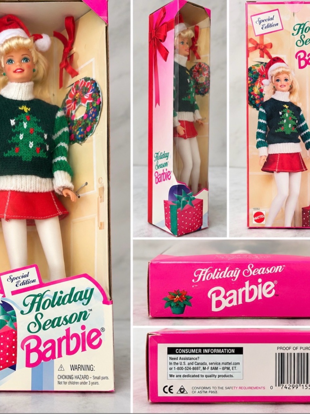 Barbie Holiday Doll in Green Sweater and Red Skirt - Pink Box